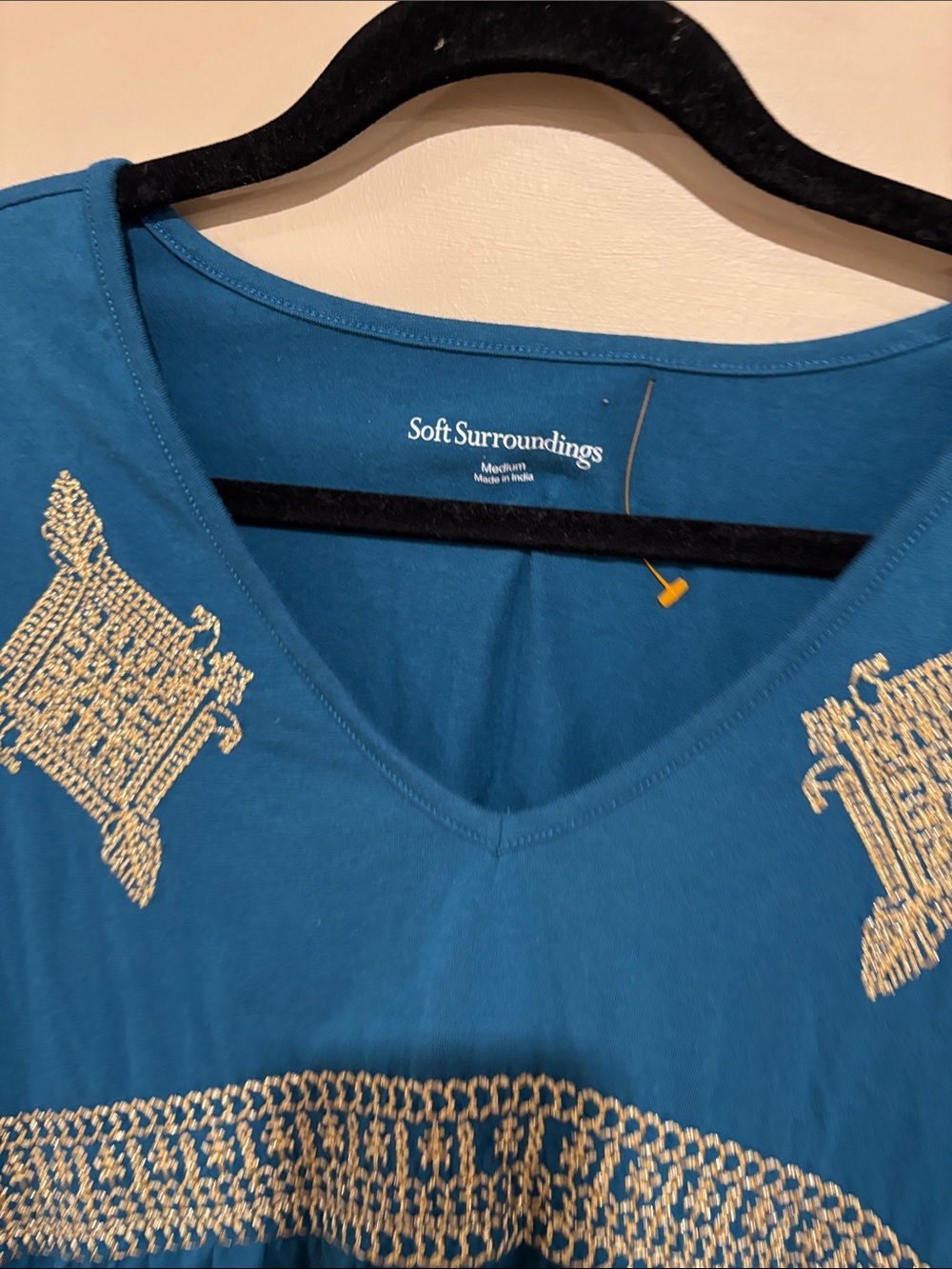 Soft surroundings teal boho too with gold embroidery - Picture 4 of 5